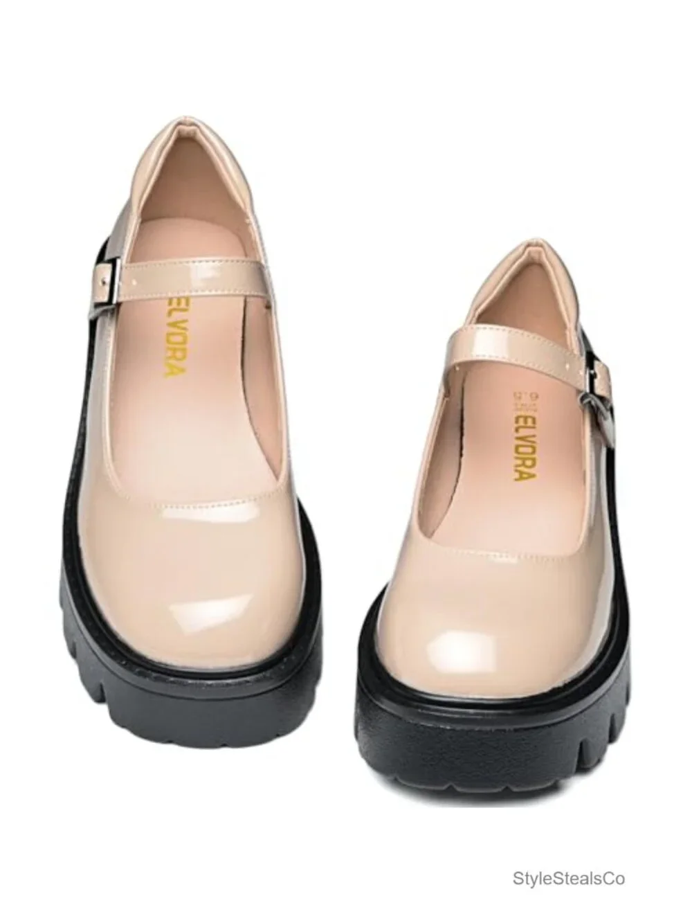 Chunky Platform Mary Jane Heels Women Round Toe PU Dress Shoes
